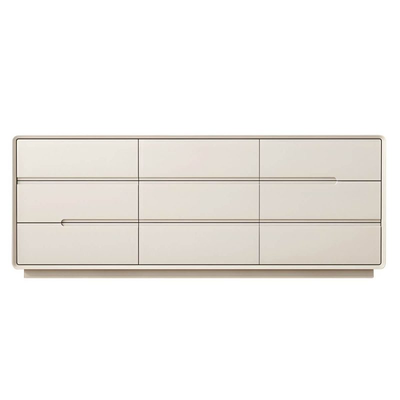 "Light Oak Modern Dresser with Solid Wood Construction and Soft-Close Drawers - Milk Tea Color 71"L x 16"W x 27.5"H"