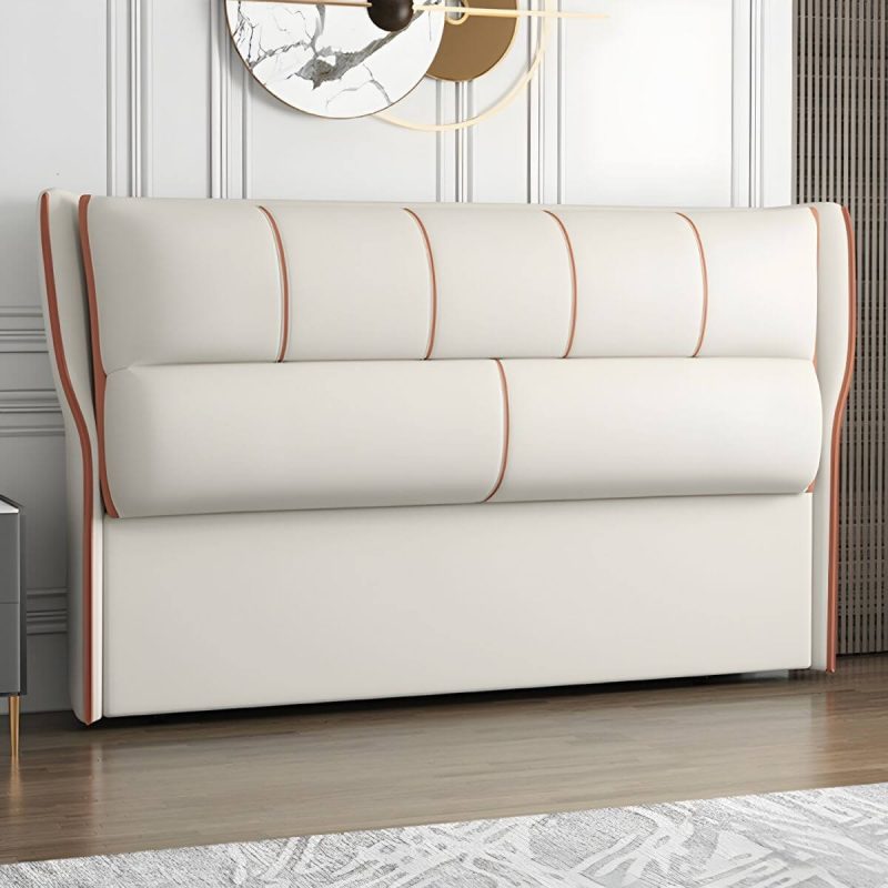 "Modern Upholstered Pine Headboard with Wood Legs - Standard Height - 59" Microfiber Leather White"