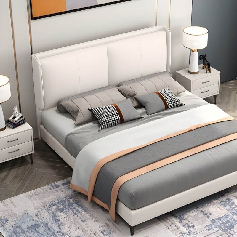 "Rectangular Panel Freestanding Faux Leather Fully Upholstered Headboard Bed - 59" Cream Gray"