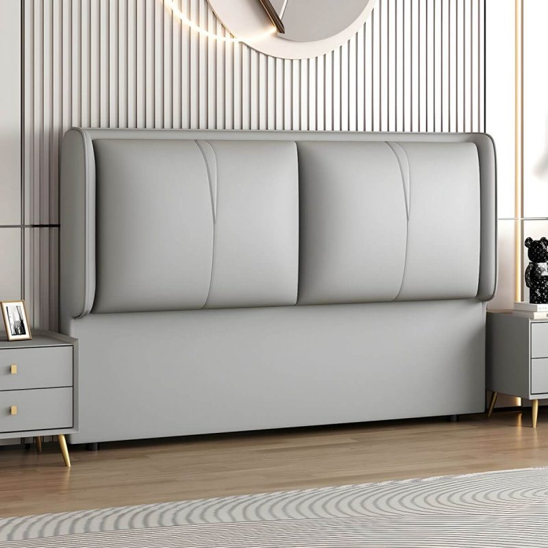 "Light Wood Upholstered Wingback Headboard with Pine Frame and Solid Wood Feature - 47" Tech Cloth Light Gray"