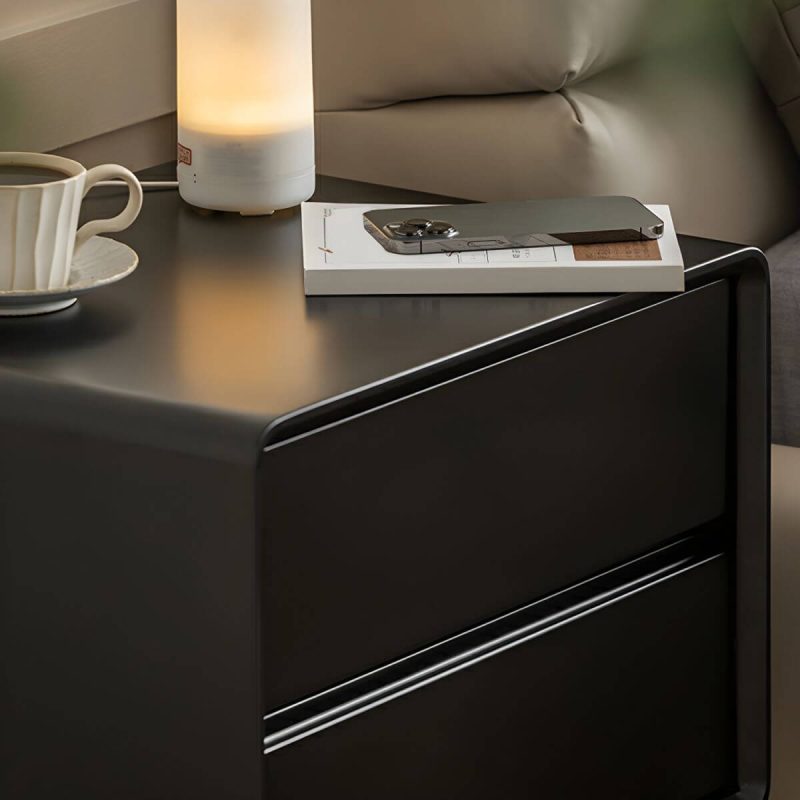 "Modern Wood Nightstand with Drawer Storage in Small Size for Bedroom - Black 1 Piece 20"L x 16"W x 20"H"