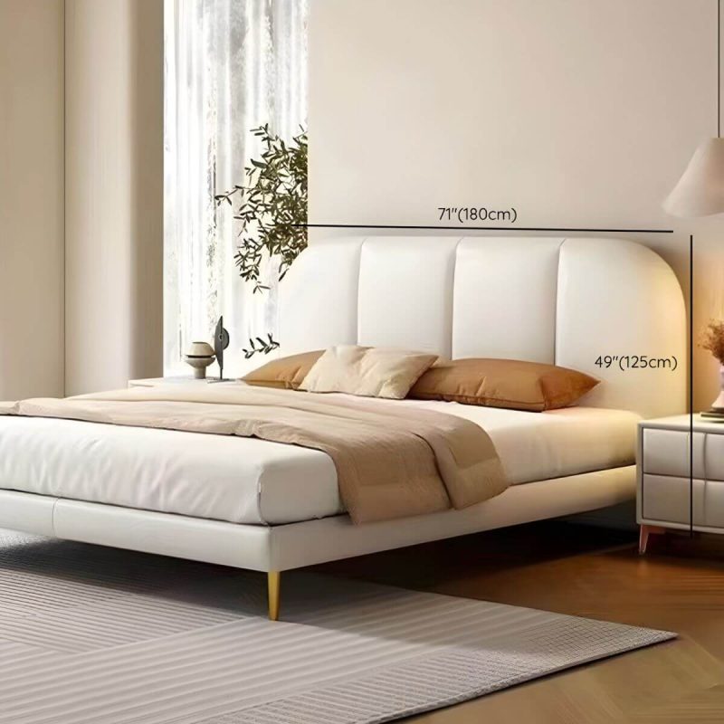 "Dimension of Panel Leather Modern Wood and Upholstered Bed Frame with Headboard - 71""