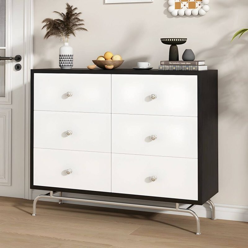 "Modern Storage Drawers Dresser with Four Legs and Silver Handles for Bedroom - 39"L x 16"W x 32"H"