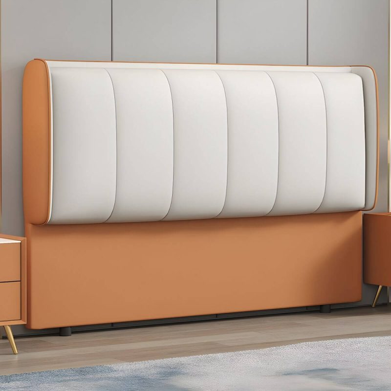 "Modern Upholstered Pine Wingback Headboard with Leather Upholstery and Wood Legs - Orange/ White 47""