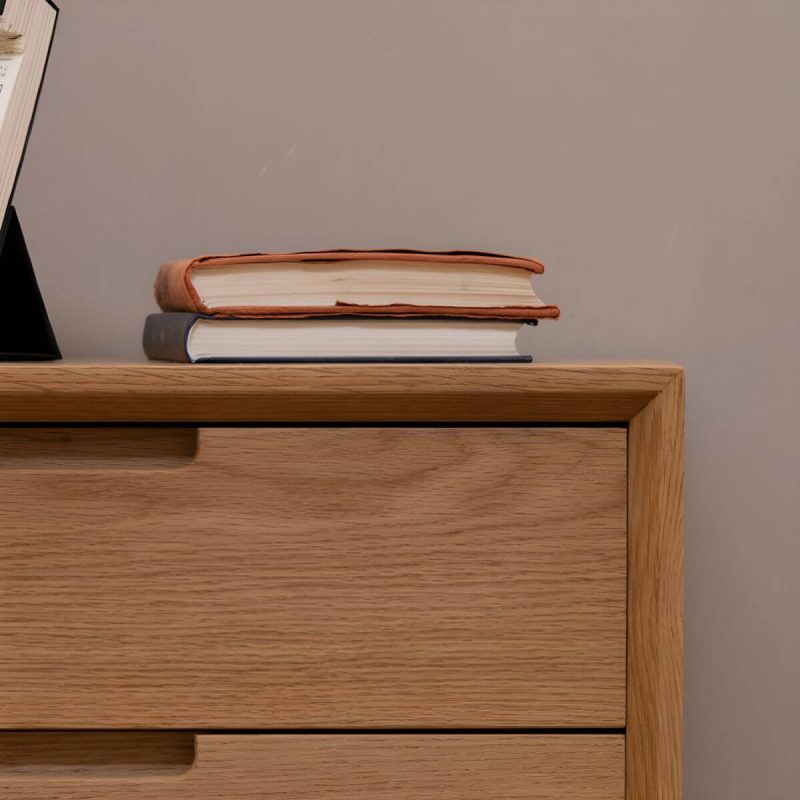 "Scandinavian Style Small Wood Nightstand with Three Lock Free Drawers - 2 Piece Set Cherry Wood"