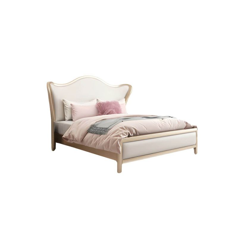 "Victorian Standard Bed Foam Pine Wood Bed Frame With Custom Gold Legs - Queen Panel Bed & Mattress"