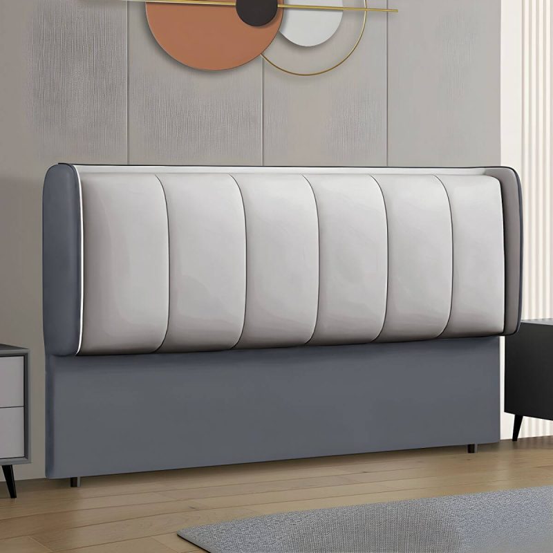 "Modern Upholstered Pine Wingback Headboard with Wood Legs and Solid Wood Frame - 59" Tech Cloth Dark Grey/ Light Grey"