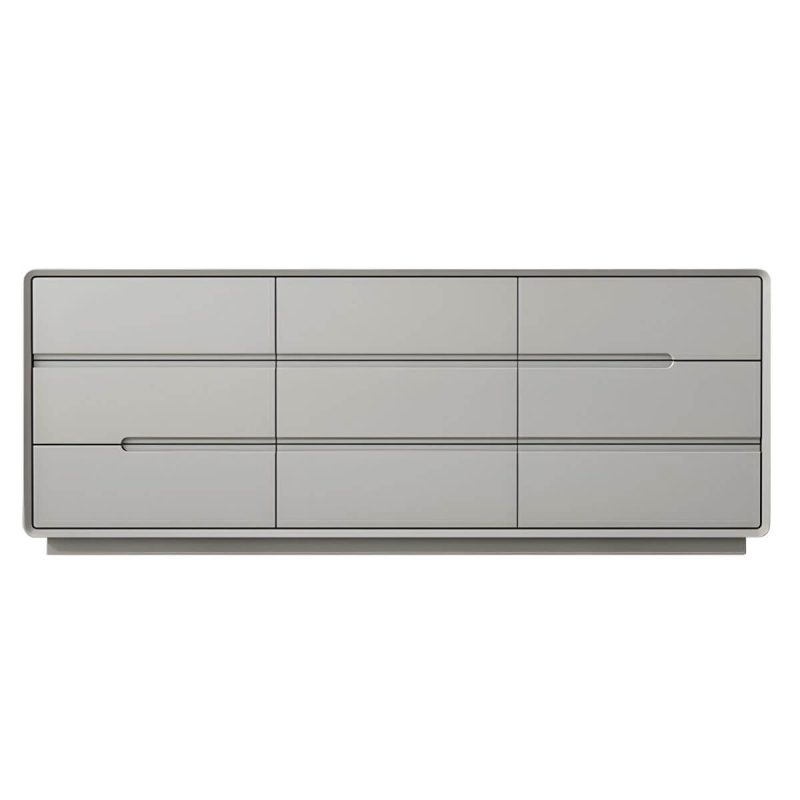 "Light Oak Modern Dresser with Solid Wood Construction and Soft-Close Drawers - Grey 71"L x 16"W x 27.5"H"
