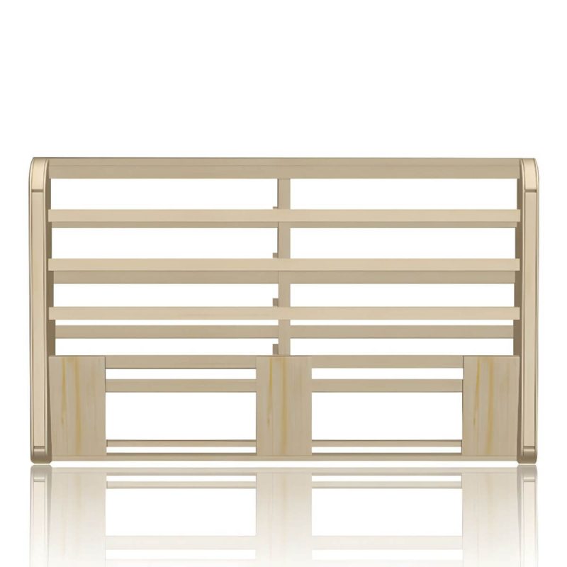 "Light Wood Upholstered Panel Modern Headboard with Orange Leather Upholstery and Solid Wood Legs - 59""