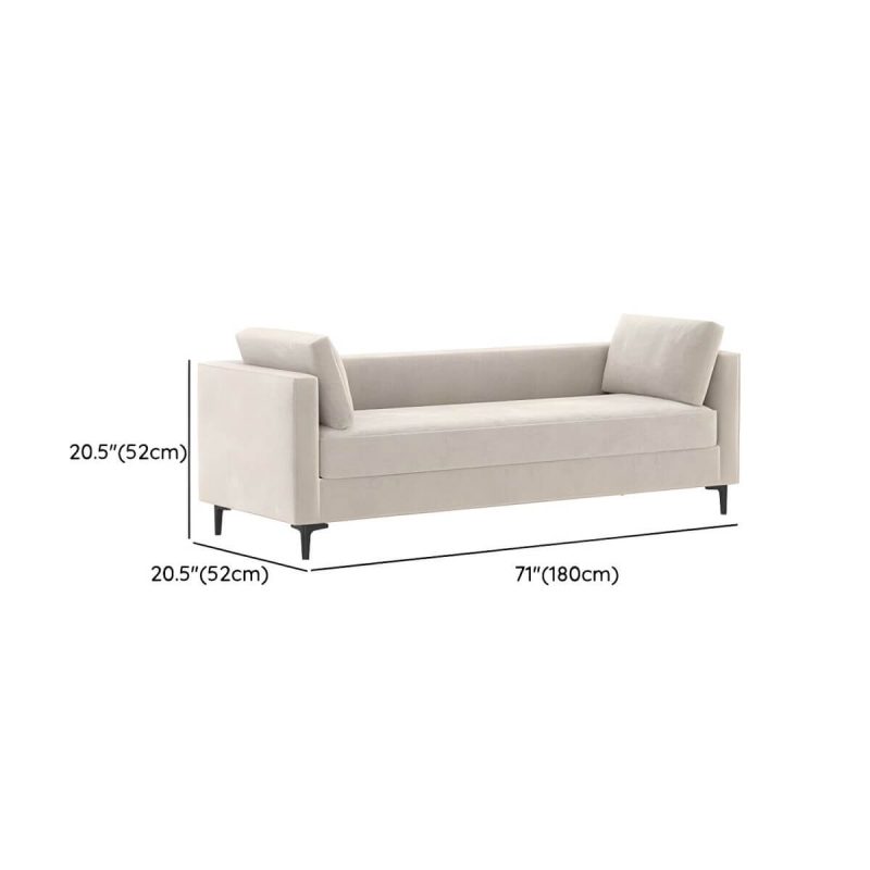 "Dimension of With Arms White Upholstered Modern Bedroom Bench with Short Height and Back - 71"L x 20"W x 20"H"