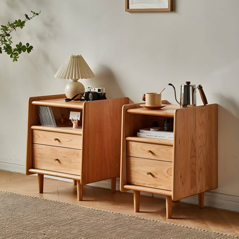 "Compact Scandinavia Nightstand with Drawers and Open Storage in Brown Wood - 1 Piece 45 x 40 x 55 cm"
