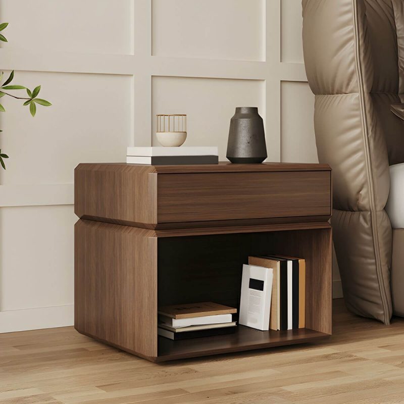 "Elegant Brown Wooden Nightstand with Drawer for Bedroom Storage - 2 Piece Set"