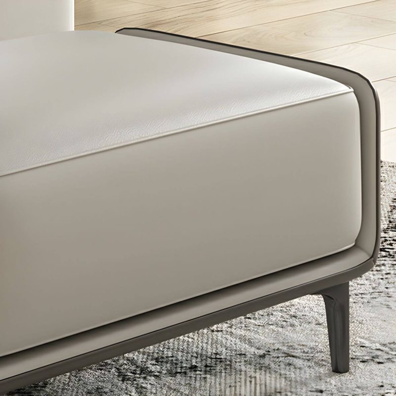 "Armless Backless Upholstered Bedroom Bench in Modern Wood Design Short - Oyster Grey/ Dark Blue 59"L x 19.5"W x 17"H"