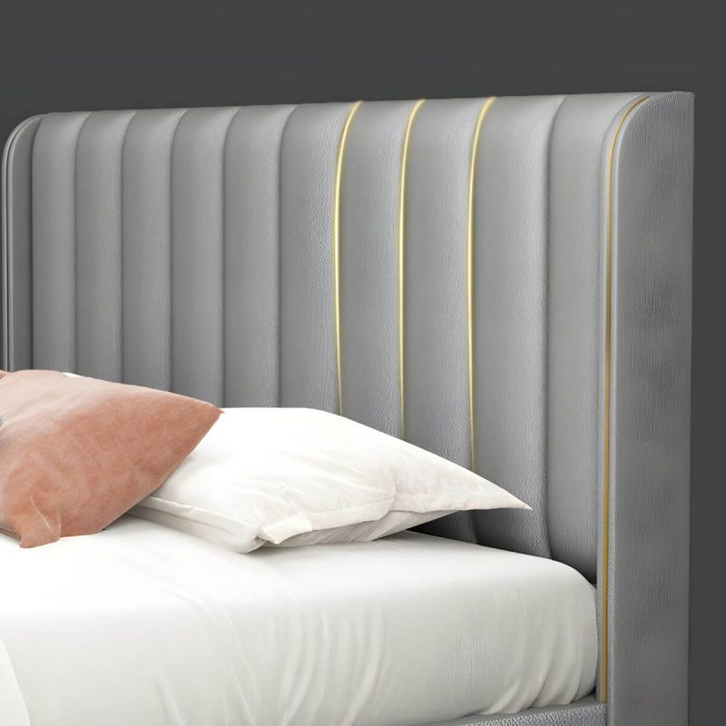 "Modern Leather and Solid Wood Bed Headboard Panel Freestanding - 59" Beige"