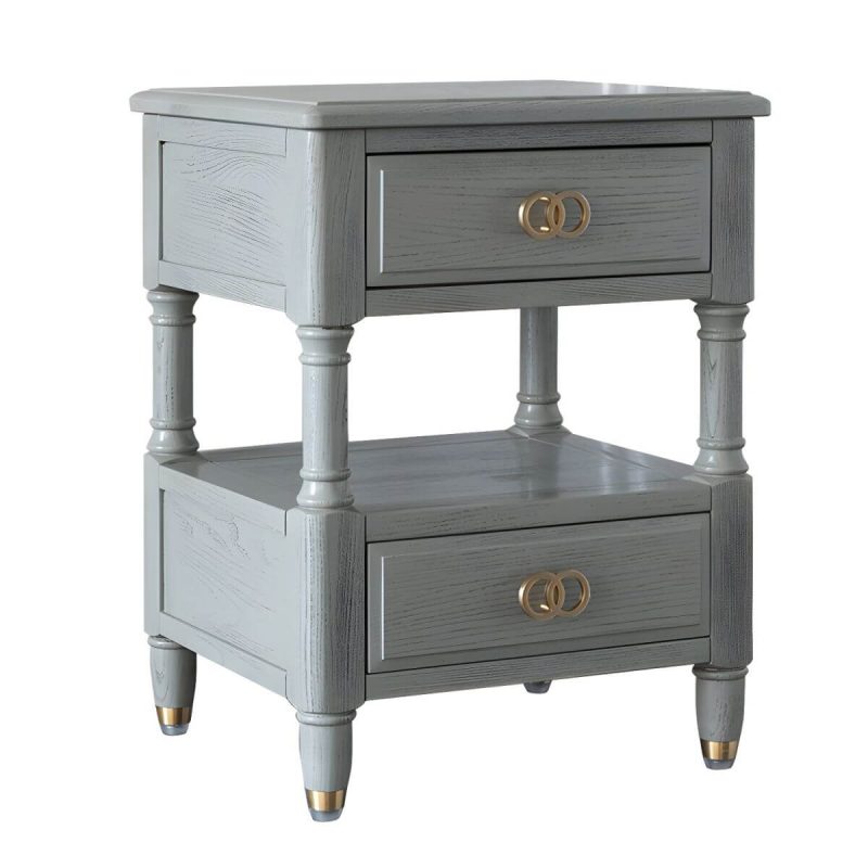 "Grey Ash Wood Nightstand with 2 Drawers, 1 Shelf & Light Wood Tone - Grey 2 Piece Set"