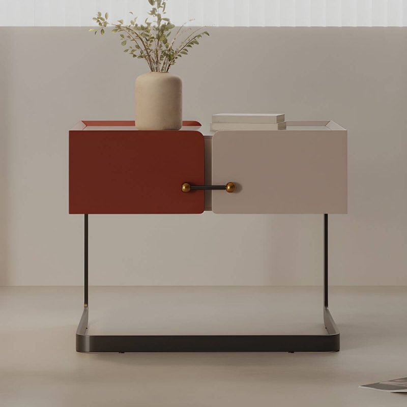 "Red Modern Wood Nightstand with Single Drawer and Legs for Bedroom - 2 Piece Set"
