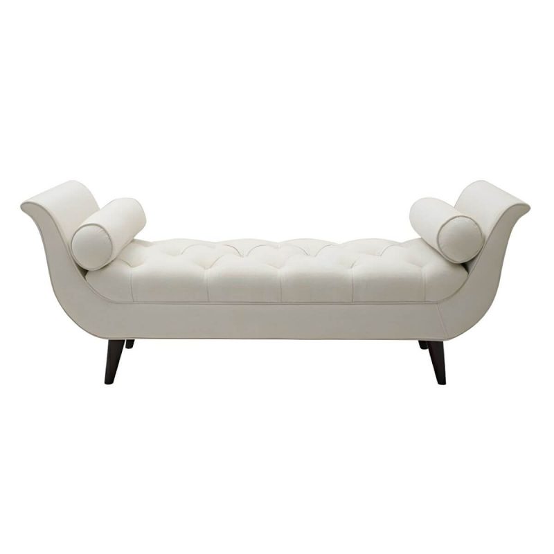 "Storage Not Included Upholstered Reserve Installation Holes Bedroom Bench - White Velvet Wood"