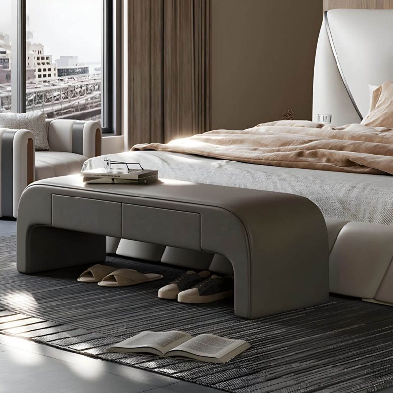 "Upholstered Modern Bedroom Bench with Storage and Short Height - 47"L x 18"W x 17"H White"