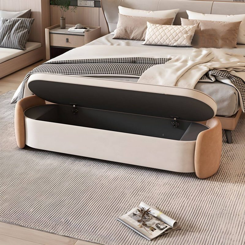 "Contemporary Upholstered Bedroom Storage Bench with Flip Top - Beige/ Gray Leathaire 59"L x 17"W x 19"H"