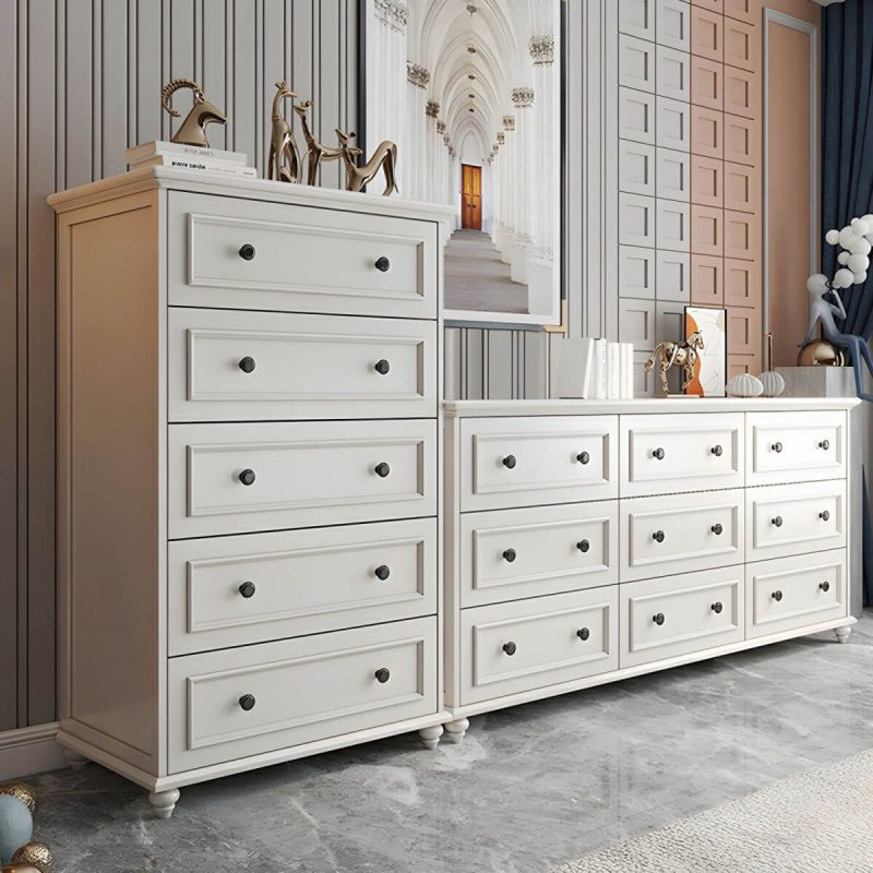 "Solid Wood and Soft-Close Drawers Modern Chest with Wood Top - 5 31.5"L x 17.7"W x 47.2"H"