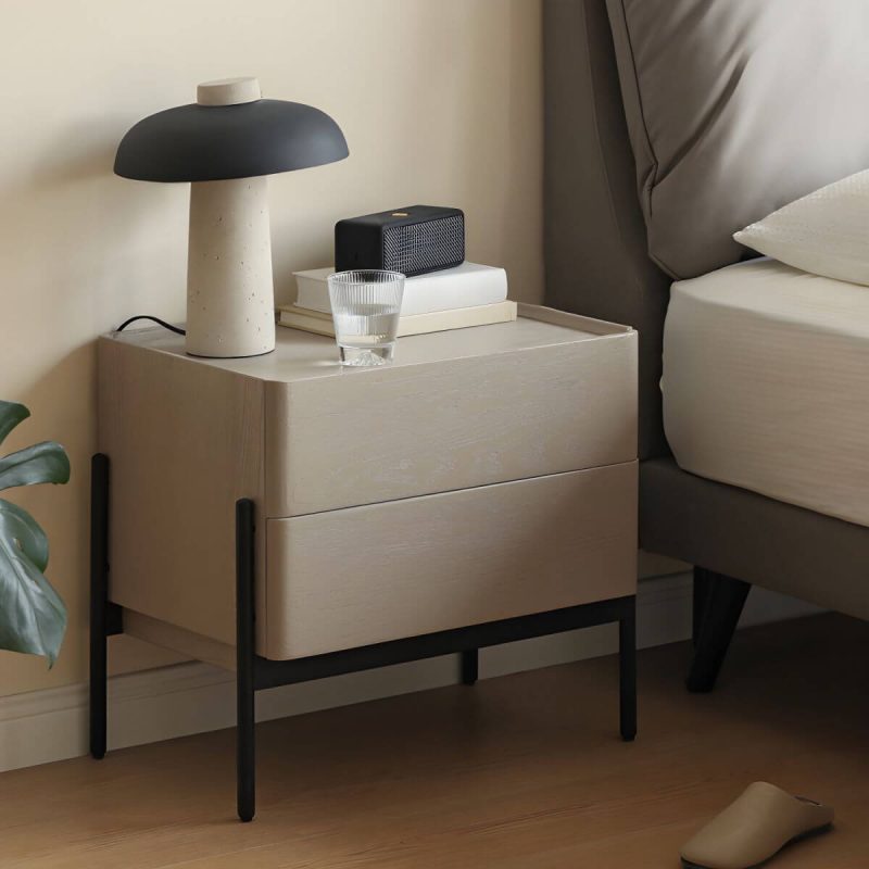 "Modern Grey Oak Wood Nightstand with Spacious Drawer Storage - 1 Piece"