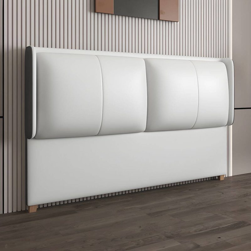 "Modern Wingback Upholstered Headboard with Wood Legs in Standard Height - 180 cm White"