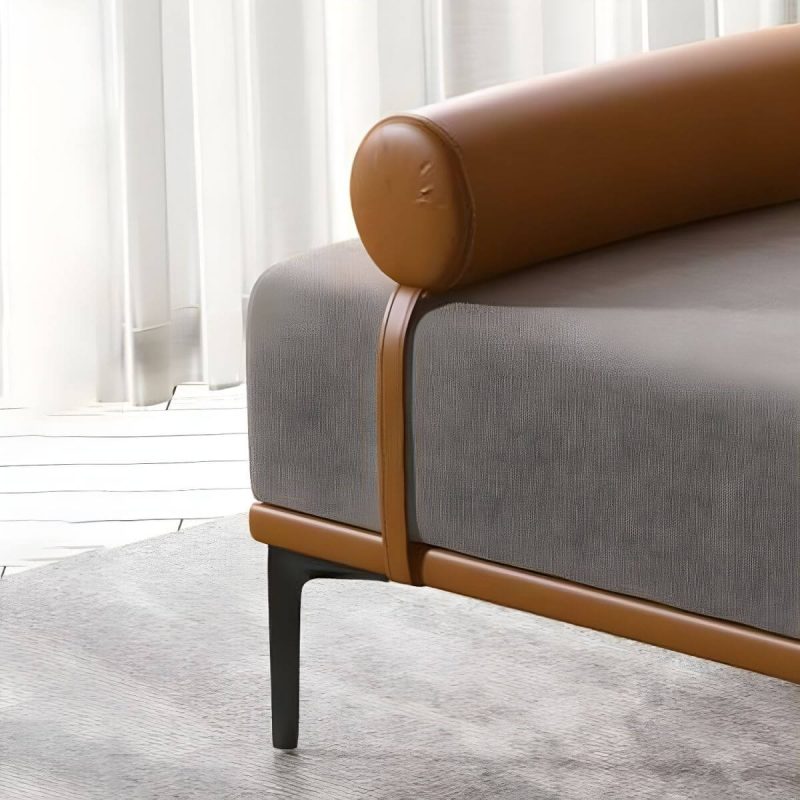 "Modern Fabric and Leather Seating Bench with One Side Arm for Bedroom - Red"