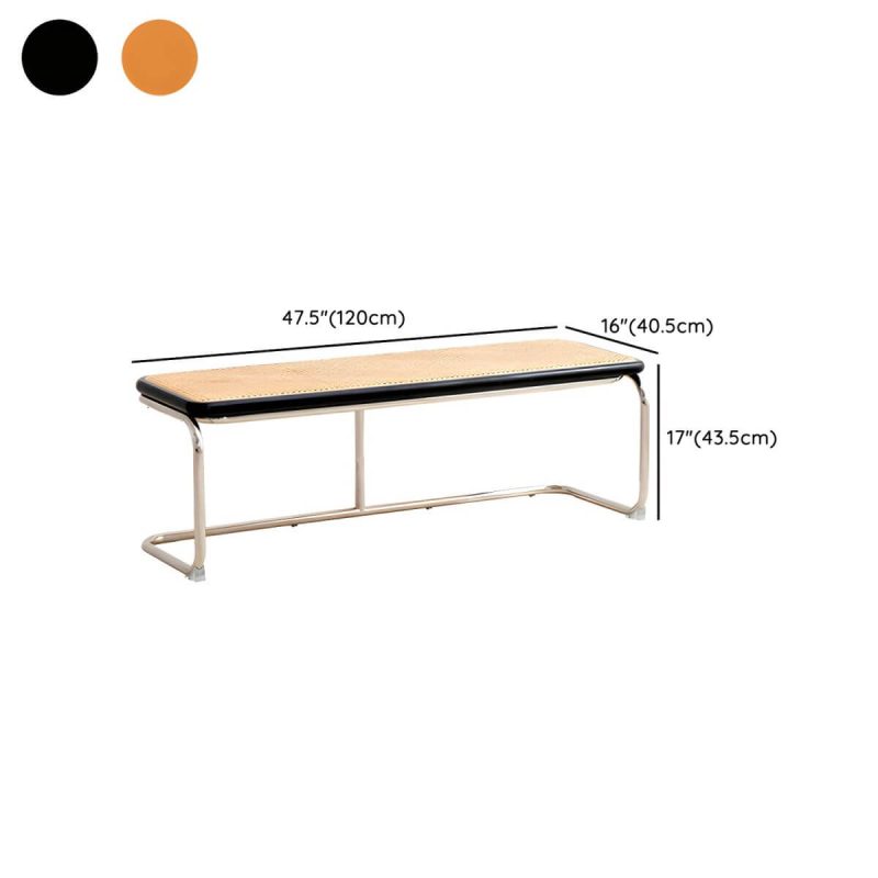 "Dimension of Scandinavian Style Wicker & Rattan Bedroom Bench with Metal Legs - Black"