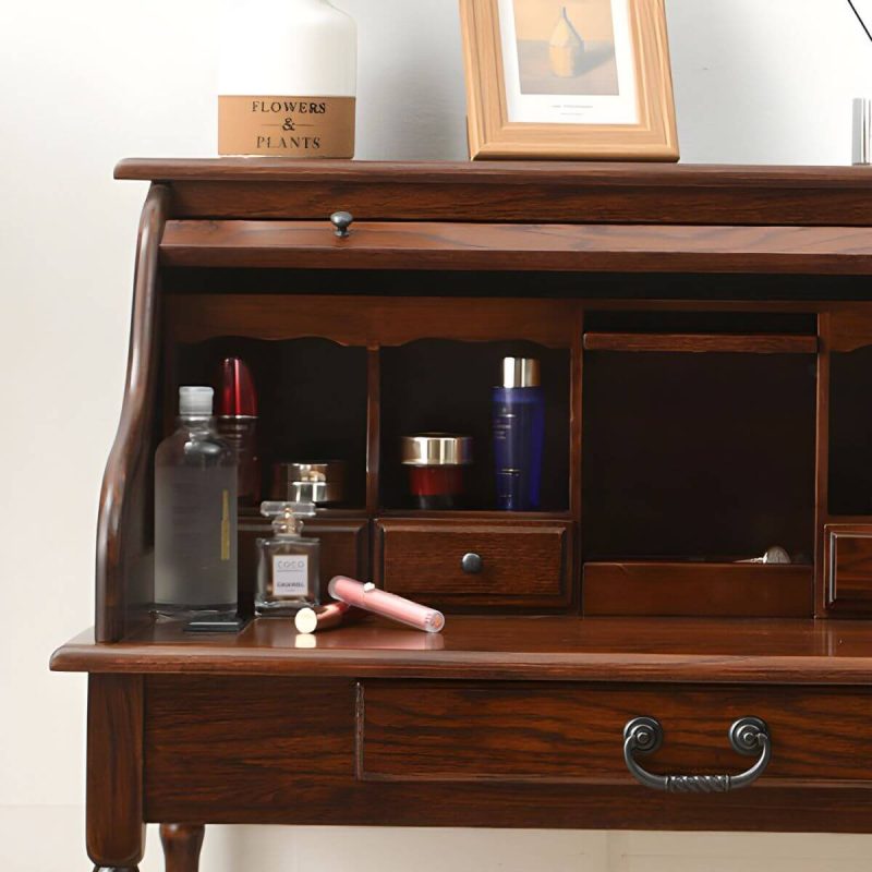 "Solid Wood Traditional Style Dressing Table Dustproof with Partition and Drawer - Natural Finish 41"L x 24"W x 44"H"