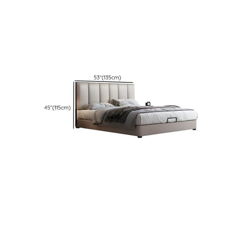 "Dimension of Rectangular Modern Foam Leather Panel Wood and Upholstered Bed with Headboard - 53""