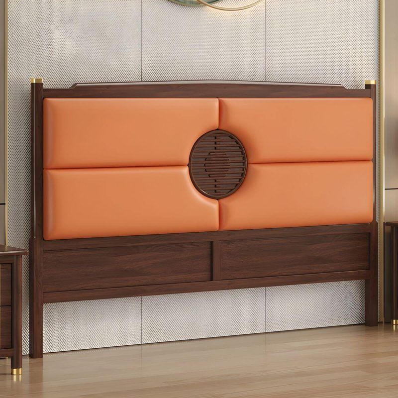 "Traditional Upholstered Panel Headboard with Stepped Shape and Leather Upholstery - Orange 200 cm"