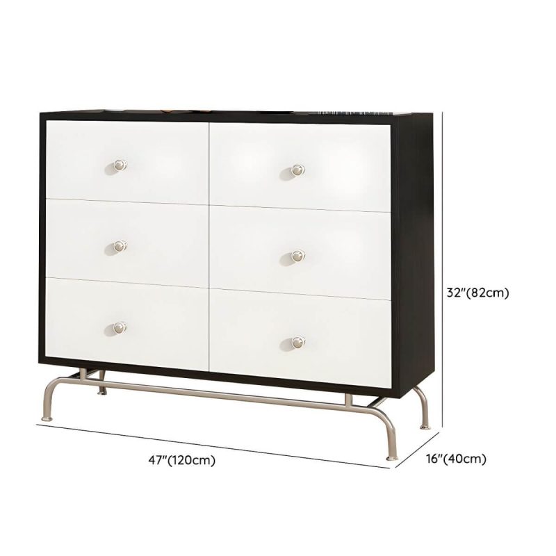 "Dimension of Modern Storage Drawers Dresser with Four Legs and Silver Handles for Bedroom - 47"L x 16"W x 32"H"