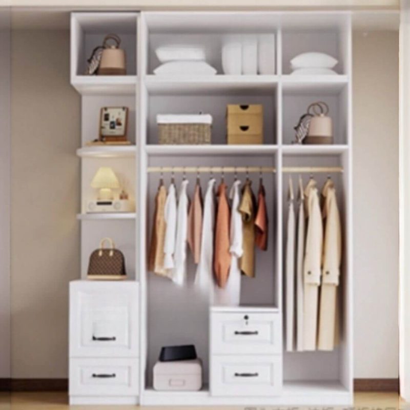 "Wardrobe Closet in Chalk with Soft Close Drawer, Soft Close Door, Timber Material, Interior Shelves, Simplistic Style, and Hanging Rod, 63"L x 24"W x 94"H"