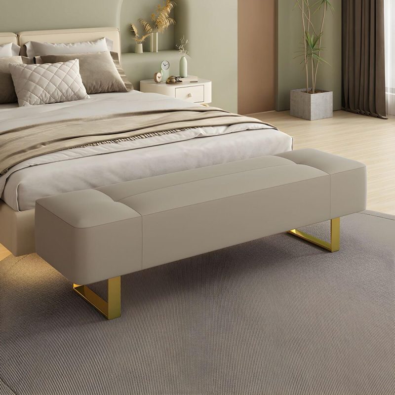 "Armless Backless Modern Solid Color Bedroom Bench Upholstered in Hardwearing Sponge with Metal Legs - 59"L x 19.5"W x 17"H Cream Gray"