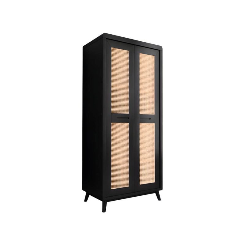 "Rubberwood Wardrobe Cabinet Contemporary Wardrobe Armoire with Shelves - 33"L x 24"W x 83"H Black"