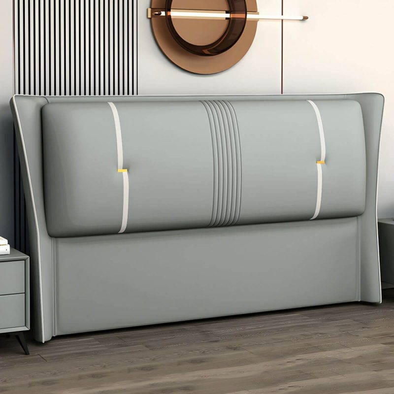 "Luxury Upholstered Wingback Headboard with Modern Wood Legs and Standard height - Light Gray-White 59""