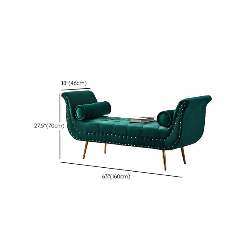 "Dimension of Storage Not Included Upholstered Reserve Installation Holes Bedroom Bench - Blackish Green Velvet Metal"