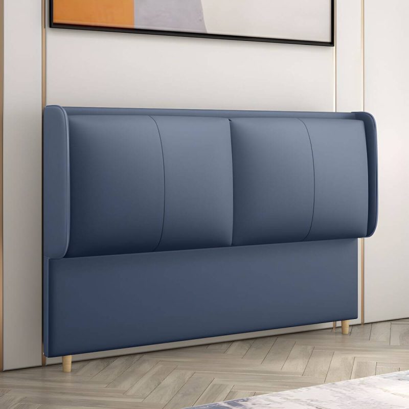 "Rectangular Panel Freestanding Faux Leather Fully Upholstered Headboard Bed - 47" Dark Blue"