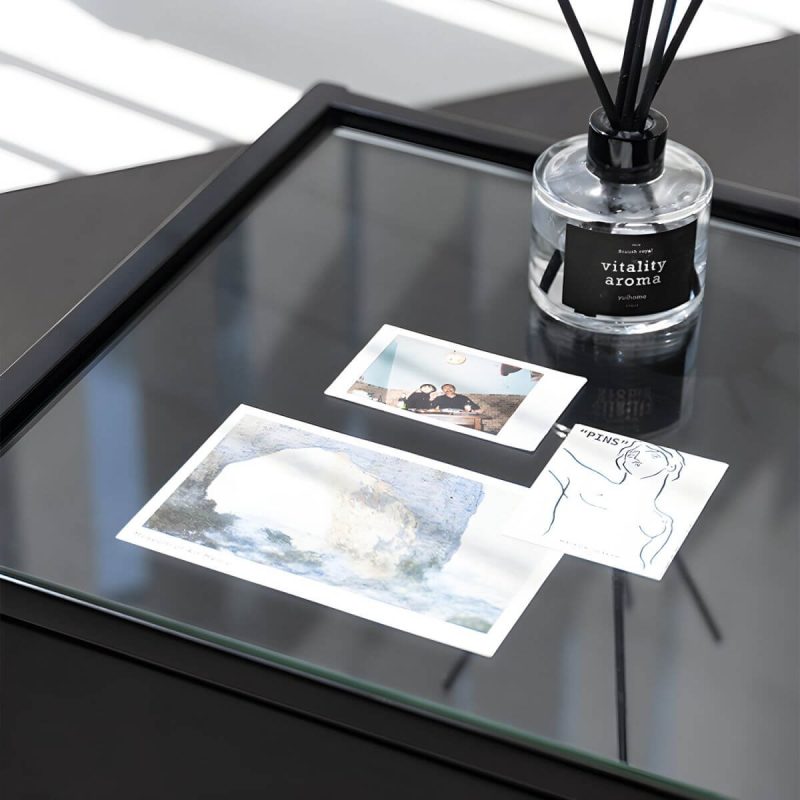 "Modern Stainless Steel Nightstand with Glass Top and Drawer Storage - Sleek Design - 1 Piece Black"