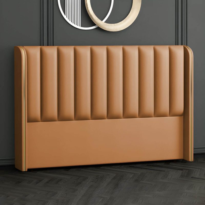 "Modern Leather and Solid Wood Bed Headboard Panel Freestanding - 71" Orange"