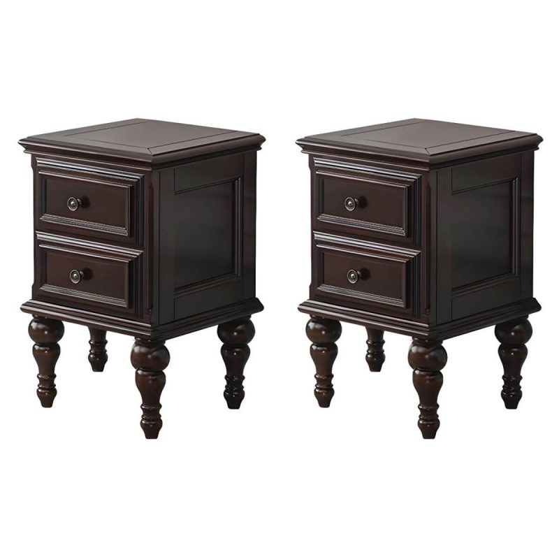 "Elegant Traditional Brown Wood Nightstand with Drawer Storage - 2 Piece Set 2"