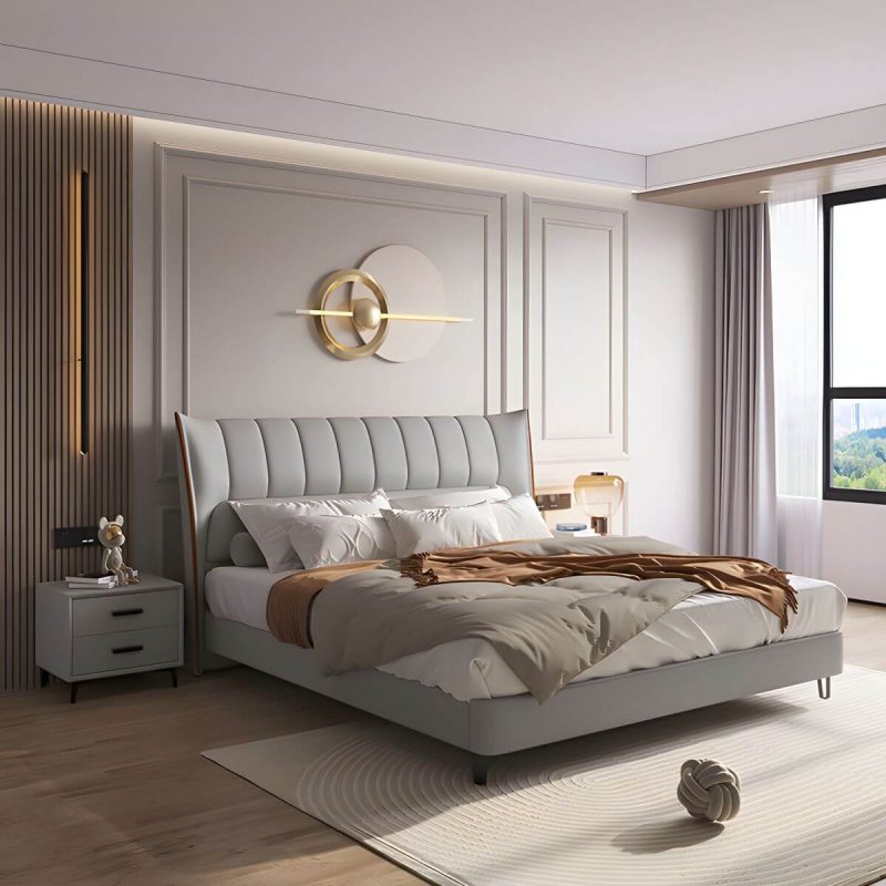 "Wingback PU Leather Upholstered Headboard with Wood Legs for American Women - 71" White"