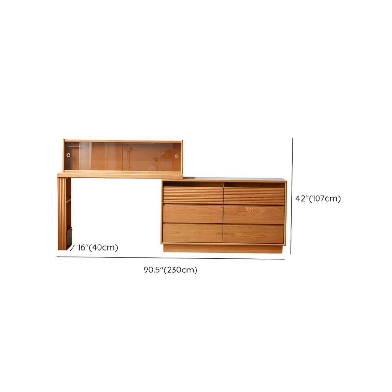 "Dimension of Modern Style Wooden Dressing Table Rectangular with Drawers and Glass Cabinet - 91"L x 16"W x 42"H"
