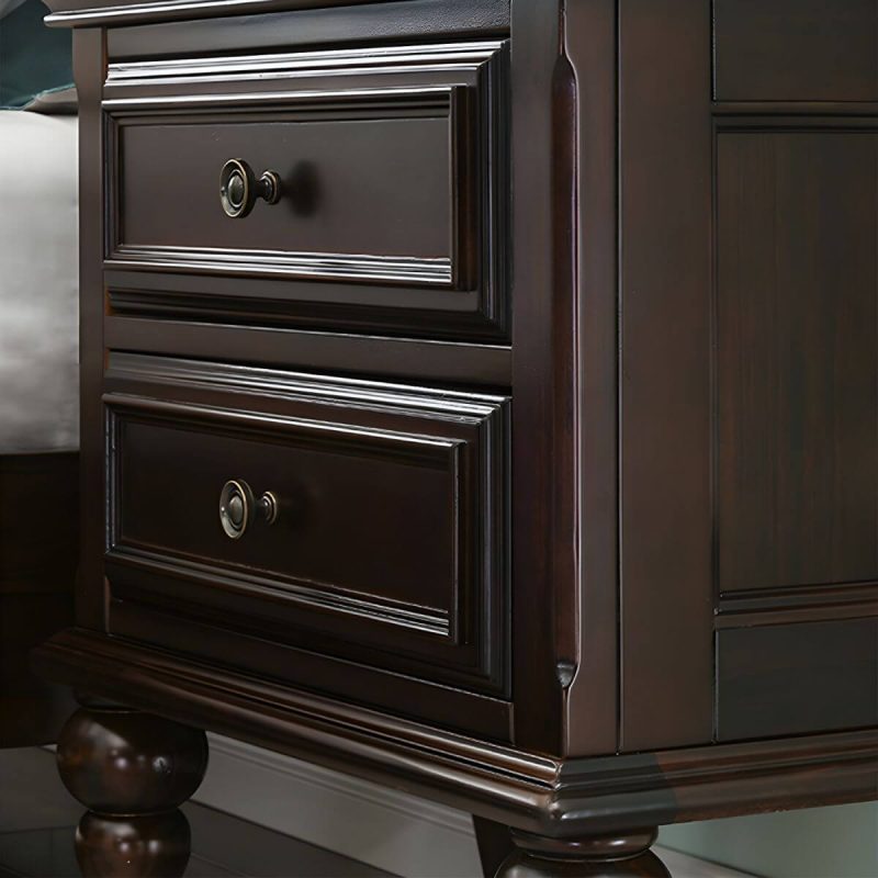 "Elegant Traditional Brown Wood Nightstand with Drawer Storage - 2 Piece Set 2"