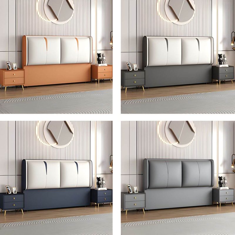 "Light Wood Upholstered Wingback Headboard with Pine Frame and Solid Wood Feature - 79" Silicone Rubber Dark Grey/ Light Grey"