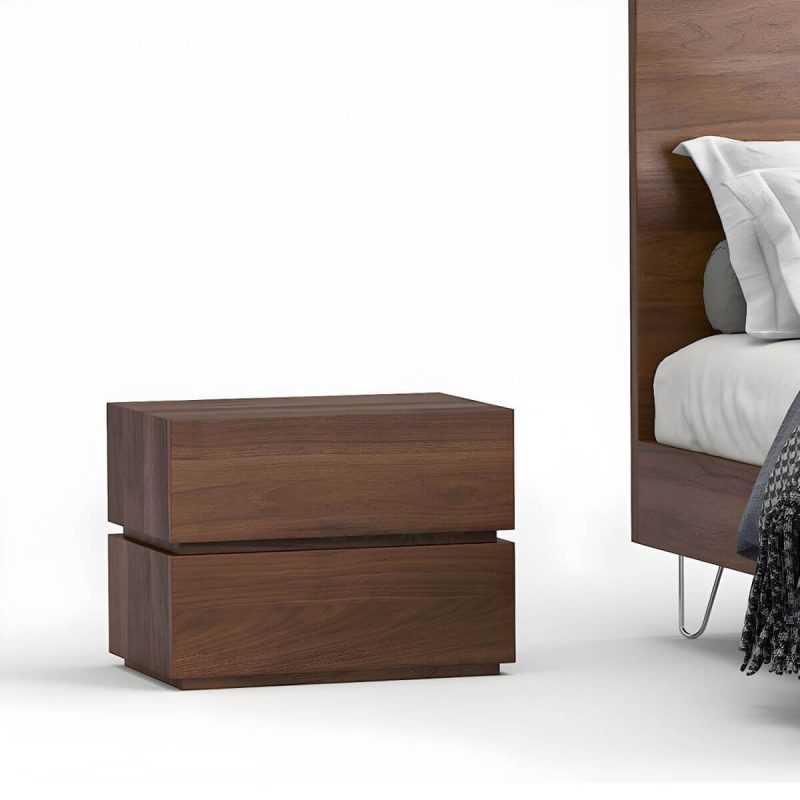 "Compact Wood Nightstand with 2 Drawers - Modern Bedroom Storage - Dark Walnut 2 Piece Set"