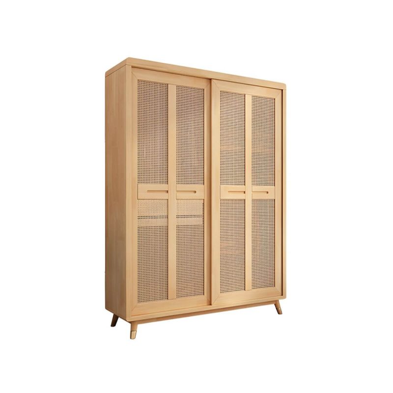 "Rubberwood Wardrobe Cabinet Contemporary Wardrobe Armoire with Shelves - 64"L x 24"W x 83"H Natural Finish"