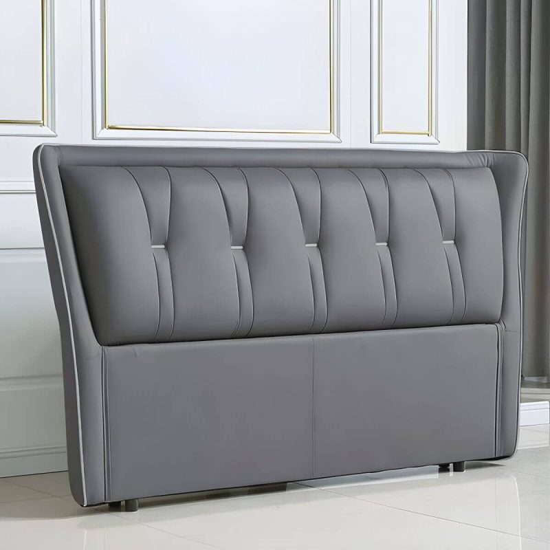 "Elegant Wingback Upholstered Headboard with Wood Legs - Modern Design - Dark Gray 59""