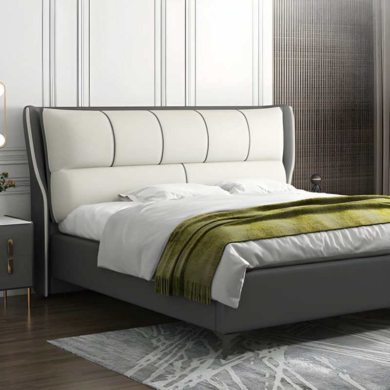 "Modern Upholstered Pine Headboard with Wood Legs - Standard Height - 79" Tech Cloth Blue"