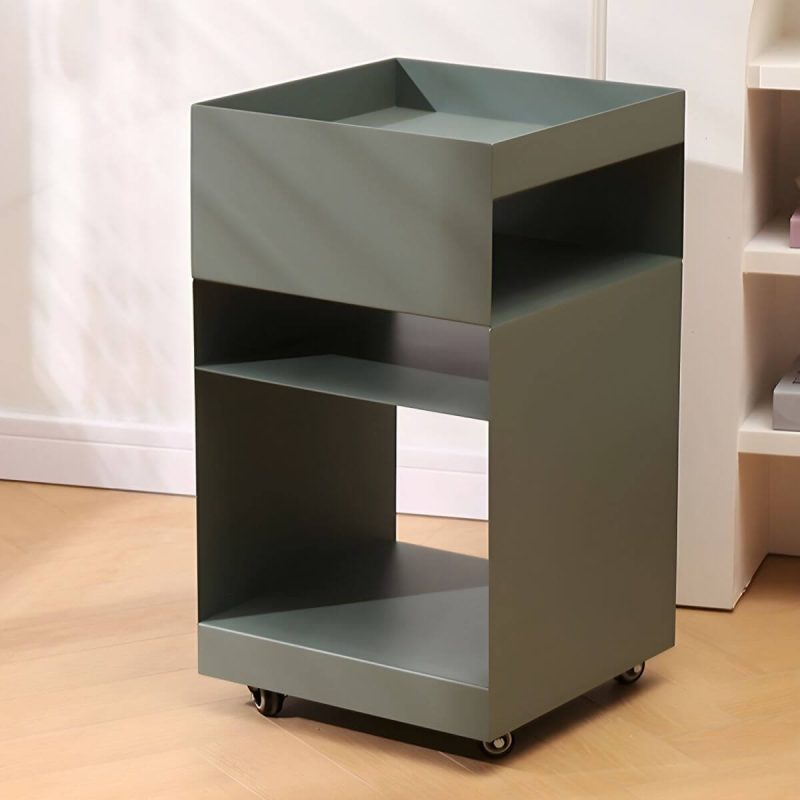 "Modern Metal Nightstand with Open Storage and 4 Shelves in Steel Decor - Green 1 Piece"